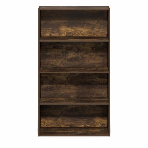 Image of Furinno Jaya Book Shelf, 4-Tier Book Shelf, Bookcase with Open Shelving, Standing Bookshelf, 9.5 x 23.6 x 41.9, for Organization and Storage, for Home Office, Living Room, Amber Pine