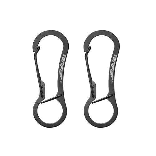 TONIFE Mosquetón 2 Pcs Pequeño Mosquetón Bloqueo, Mini Mosquetón Llavero, Mosquetón con Gancho de Resorte para Mochila, Exteriores, Viajes (MT2803 Titanio Negro*2)