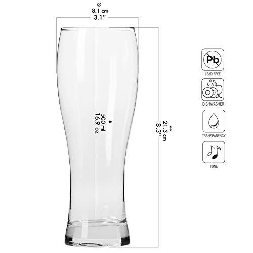 Krosno Tall Beer Pint Glasses, Set of 6, 16.9 oz, Chill Collection, Beer Tatsing, Lager, IPA APA Glasses, Dishwasher Safe, Made in Europe