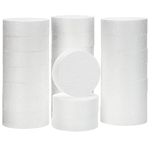 Belle Vous Support Polystyrene Rond (Lot de 24) - Diamètre 7,5 cm, Épaisseur 2,5 cm - Polystyrene Gateau, Modelage, Projets Scolaires, Sculptures,...