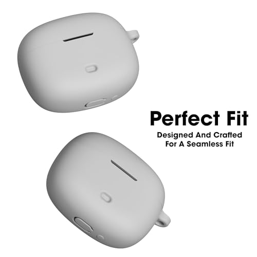 Image of Sounce Earphone Case Cover Compatible for Boat Nirvana Ion, Soft Silicone Skin Case Cover Shock-Absorbing Protective Case with Keychain [Front LED Visible](Grey)