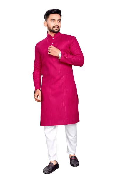 ami fashion Men’s Rani Pink Striped Kurta | Stylish Straight Fit (Only Kurta)-picture-44