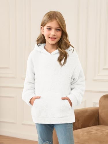 Haloumoning Toddler Girls Fuzzy Fleece Hoodies Baby Kids Warm Pullover Hooded Sweatshirt with Pockets3