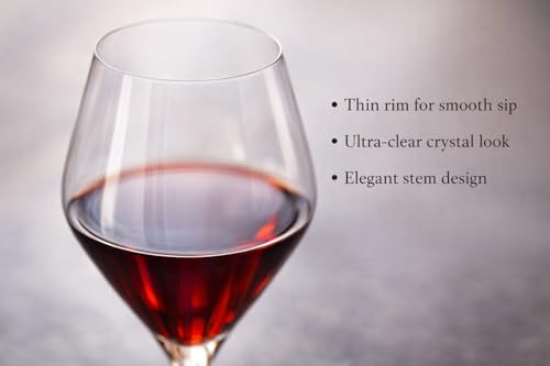 Image of Wine Glasses - Premium Crystal Wine Glass Set of 2 | Capacity - 520 ml | for Red and White Wine | 2-Piece Transparent Estelle Wine Glass Set Ideal for Parties, Weddings, Housewarming & Gifts