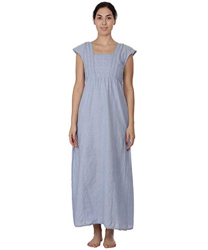 Chemise de nuit chambray coton bleu pour femme avec broderie dentelle