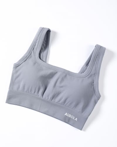 Image of AUROLA Power Womens Square Back Basic Sports Bra - Square Neck Padded Low Impact Yoga Bra Workout Crop Top
