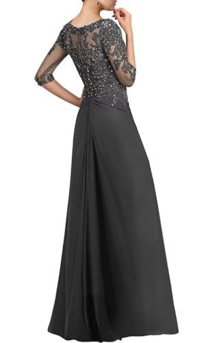 Mermaid Mother of The Bride Dresses 3/4 Sleeves Chiffon Beaded Formal Evening Gowns with Train JH0243