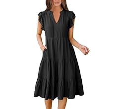 ANRABESS Womens Summer Dress Ruffle Sleeve V Neck Midi Dresses Fashion Casual Fit Flowy Tiered Boho Beach Vacation Sundress