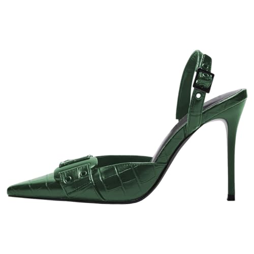 FOWT Women Pointed Toe Buckle Pumps Stiletto High Heel Slingbacks Slip on Fashion Party Evening Shoes Size 4-16 US2