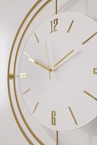 Image of FUNTLY Lavipen Gold White Led Wall Clocks for Living Room, 50cm Large Modern Silent Wall Clock, Gold Clock with No Ticking, Scandinavian Design with Sweep Movement, for Home Decor (Gold- White Led)