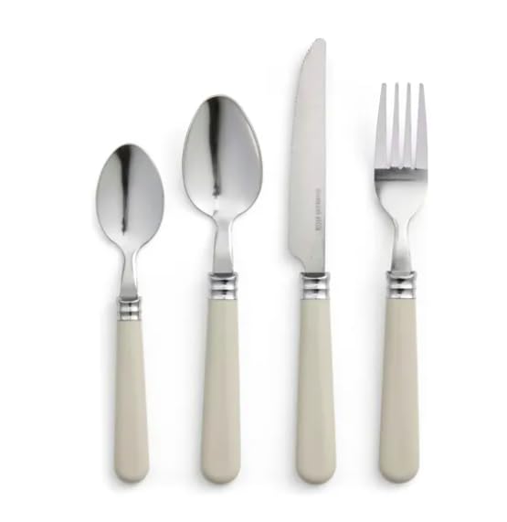 New 16-Piece Contemporary Stainless Steel Cutlery Set with Comfort-Grip Handles – Perfect for Everyday Dining & Table Décor-M86 (Cream)