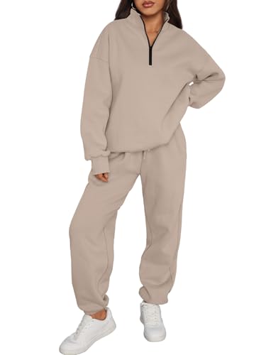 Trendy Queen Womens Sweatsuits 2 Piece Outfits Fall Lounge Sweat Sets Half Zip Sweatshirts with Baggy Sweatpants