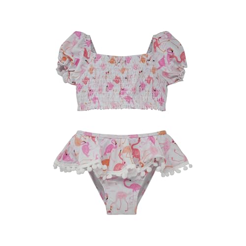 Image of Flap Happy Baby Girls' UPF 50+ Gemma Two Piece Smocked Pom-pom Swimsuit