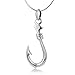 925 Sterling Silver Fish Hook Fishing Fishhook Unisex Pendant Necklace with 18 inches Silver Chain