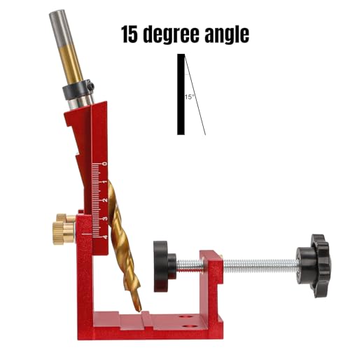 Image of Hiceeden Adjustable Pocket Hole Jig Kit, Aluminum Alloy Pocket Screw Jig Tools Set with 15 Degree Joint Angle, Portable 3 /8 Inch Hole System for Woodworking Hole Drill Guide, Red