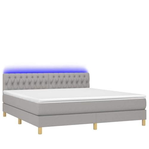 Genérico Wenjingqi Cama Box Spring con colchón Tela y LED Gris Claro 180x200 cm, Gris 3133973