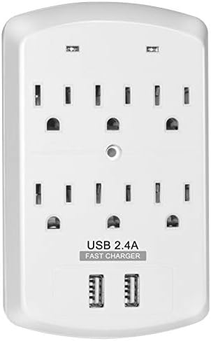 Surge Protector JIANYIJIA USB Wall Charger with Dual 2.4A USB Charging Ports Multi Plug Outlets 6 AC Socket Outlet Plugs,1680 Joules Surge Suppression-White
