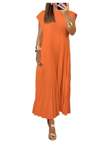 Image of GORGLITTER Women's Pleated Flowy Chiffon Church Dresses Elegant Summer Short Sleeve Wedding Guest Maxi Dress Outfits