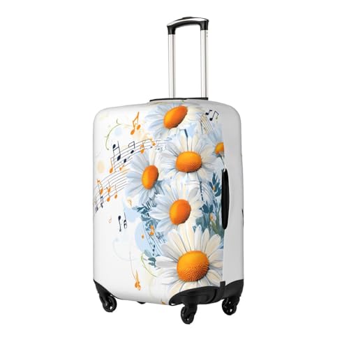 Music Daisy Flowers Elastic Travel Luggage Cover, Washable Spandex Suitcase Protector, Anti-Scratch Fits 18-32 Inch2