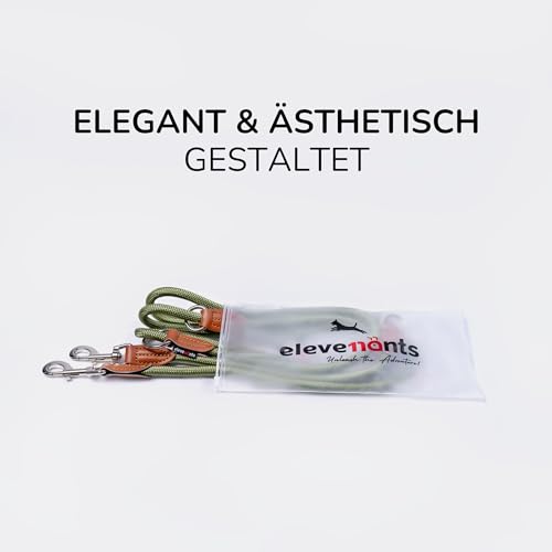 elevenants® Verstellbare Hundeleine 3 Meter | Robuste Nylon Umhängeleine für mittelgroße bis große Hunde | Führleine mit 200kg Zugkraft | Doppelleine mit 2 Karabiner | Multifunktionsleine (Grün)