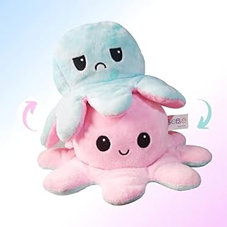 COLORS Reversible Octopus Plush Stuffed Animals - Flippy Octopus Plushie - Mood Octopus reversible plushie uk - Happy sad octopus toy shows emotion without saying words!,Blue,20cm