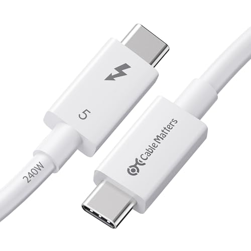 Image of Cable Matters [Intel Certified] 80Gbps Thunderbolt 5 Cable with up to 120Gbps Bandwidth Boost and 240W Charging - 1m / 3.3ft, Compatible with Thunderbolt 4, USB4, and USB C, White