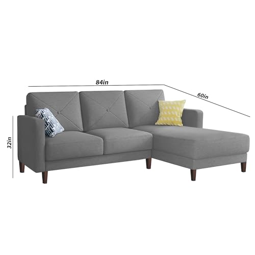 Image of Baloney RHS 4 Seater L Shape Sofa Set for Living Room (Grey Fabric) Premium Fabric Sofa