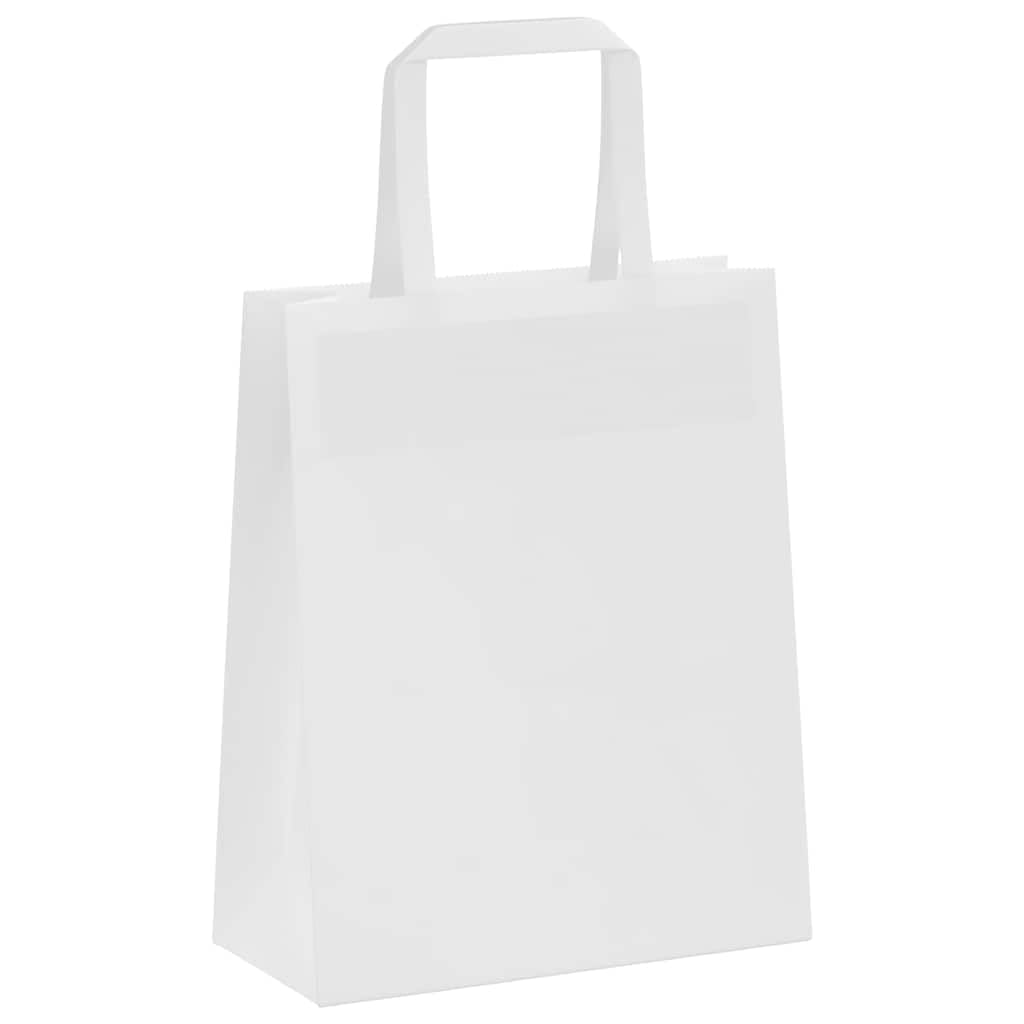 Papierowe torebki z papieru typu kraftowego, 250 sztuk, z uchwytami, białe, 18 x 8 x 22 cm, 6 kg, do pakowania prezentów, na imprezę, zakupy, wynos