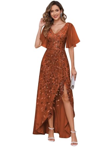 OFEYCHUN Short Sleeve Mother of The Bride Dresses for Women Sequin Long Evening Dress