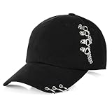 Womens Trendy Baseball Cap Mens Solid Color Punk Trucker Hats with Metals Rings Decoration Adjustable Sun Hats (Black, ONE Size)