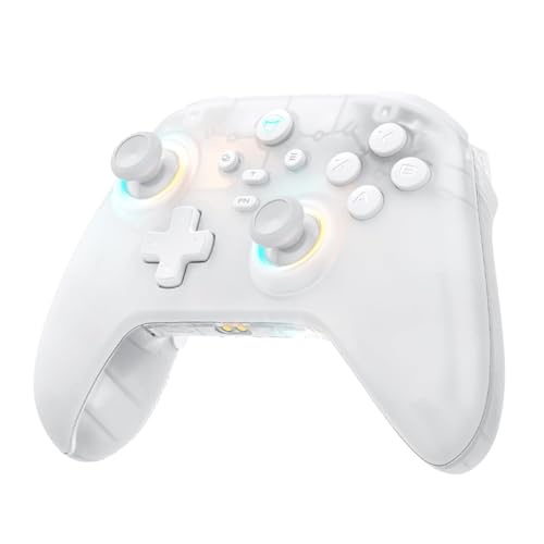 Machenike G3V2 Bluetooth Controller für PC/Switch/iOS/Android, Hall Effekt Joysticks, RGB-Beleuchtung, Programmierbare Tasten, 1000mAh Akku,Ultra Niedrige Latenz & 1000Hz Abtastrate (Weiß, ST)