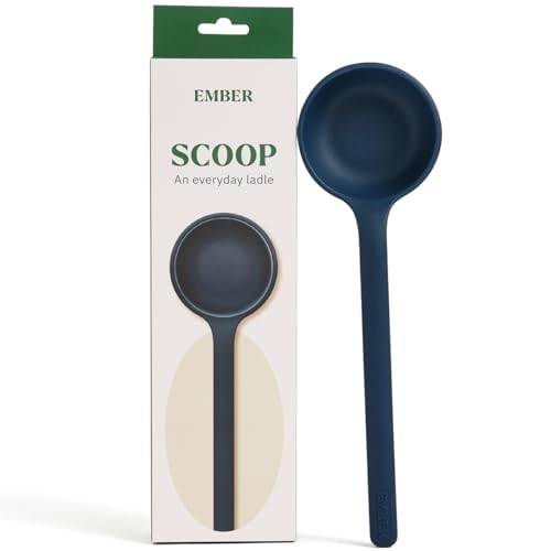 Image of Ember Cookware Silicone Ladle 30.5 cm | 230C Heat Resistant | Platinum Grade Food Safe Soup & Curry Ladle | Deep Bowl Serving Spoon for Cooking | Non Scratch Seamless Unibody Design | Blue