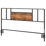 MAHANCRIS Queen Size Headboard Only, Industrial Farmhouse Metal Bed Headboard with Wooden Board and Bed Frame Adjustable Adapters for Bedroom, Black and Rustic Brown
