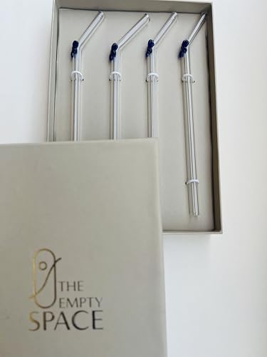 Image of THE Empty Space Set of 4 Reusable Glass Straws, Blue Colored Flower Straws with Gift Packaging for Smoothies, Milkshakes, Juices, Teas, Perfect for Parties & Gifts | 7 inch Height 4 PCs