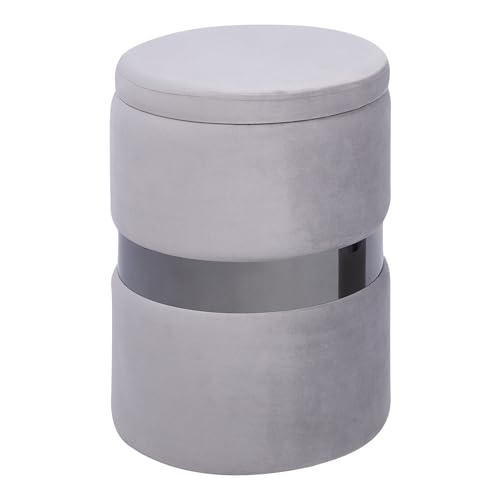Set Di 2 Pouf Contenitivi Poggiapiedi Con Rivestimento In Velluto Di Poliestere Grigio Stile Glam - 5