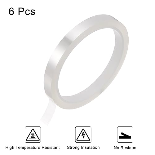 Image of HARFINGTON 6 Rolls Heat Tape High Temperature Heat Resistant Tape 10mmx33m(108ft) Sublimation Thermal Heat Transfer Tape for Sublimation Press No Residue, Clear
