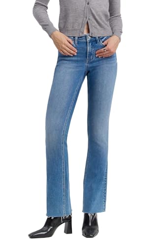 VERVET Mid Rise Clean Cut Raw Hem Bootcut Jeans T6204