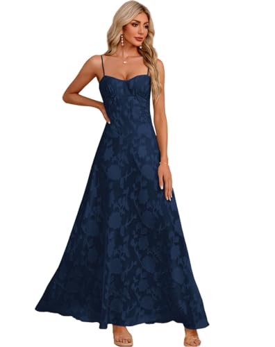 Image of Women's Elegant Wedding Guest Dress Spaghetti Straps Slim Fit Floral Sleeveless Formal Dress Maxi Evening Party