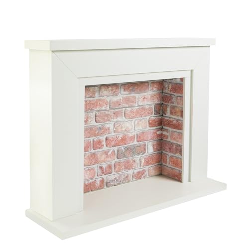 Image of Endeavour Fires Farlington 48’’ Off White Fireplace Surround with a 3D Brick Effect Back (White Top/Red Brick)
