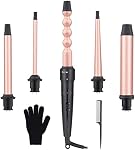 5 in 1 Curling Wand Iron Set - EMOCCI PRO Instant Heat Long lasting Hair Waver Iron Straightener and Curler 2 in 1 with 5 Interchangeable Ceramic Tourmaline Barrels for All Curly and Wavy Hairstyle