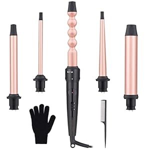 5 in 1 Curling Wand Iron Set – EMOCCI PRO Instant Heat Long lasting Hair Waver Iron Straightener and Curler 2 in 1 with 5 Interchangeable Ceramic Tourmaline Barrels for All Curly and Wavy Hairstyle