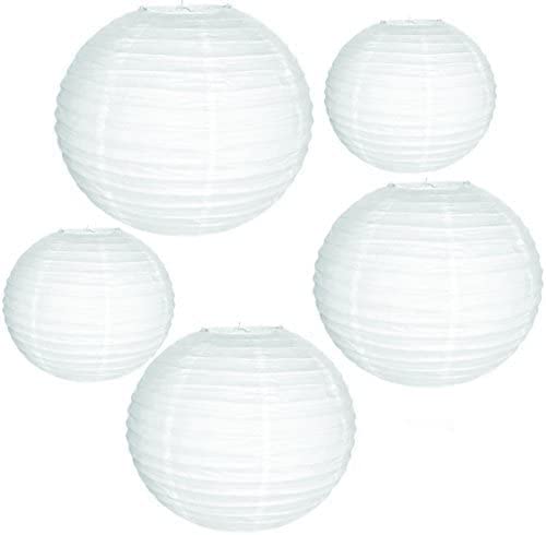 Charmed White Paper Lanterns in Assorted Size 9, 8 and 6 inches (5 pk)