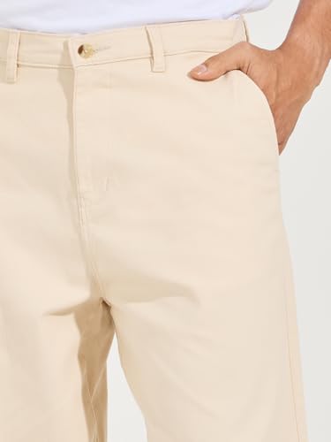 Image of Styli Men Cream Stretch Twill Balloon Fit Cotton Cropped Mid-Rise Chinos, Cream, 38