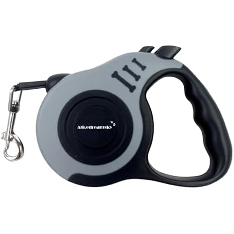 Alicedreamsky Retractable Dog Leash + Holder for Apple Airtag, 16 Feet Long Suitable Small Medium Dogs up to 33lbs, Black Gray Cover