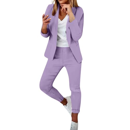 topuersaiv Combinaison élégante 2 pièces pour femme - Manches longues - Ensemble 2 pièces - Couleur unie - Blazer - Pantalon festif - Pantalon long - Coupe ajustée - Streetwear - Coton - Tenue de