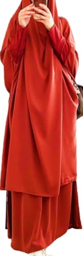 Womens Muslim Abaya Solid Prayer Dress Islamic Maxi Kaftan with Hijab Dubai Full Length 2 Piece Dress