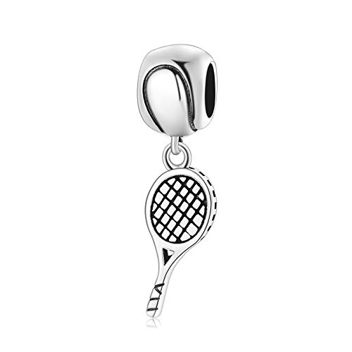Image of Tennis Racket & Tennis Ball Charm 925 Sterling Silver Sport Bead Fit Pandora Charm Bracelet
