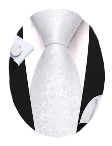 Image of Barry.Wang Flower Ties for Men Handkerchief Cufflinks Set Wedding Necktie Set Party