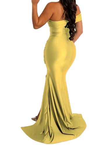 Image of Womens Off Shoulder Sexy V Neck High Split Long Maxi Dress, Formal Cocktail Party Evening Gown Mermaid Dress