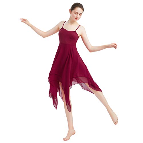 Robe de danse lyrique sans manches pour femme en rouge bordeaux taille S
